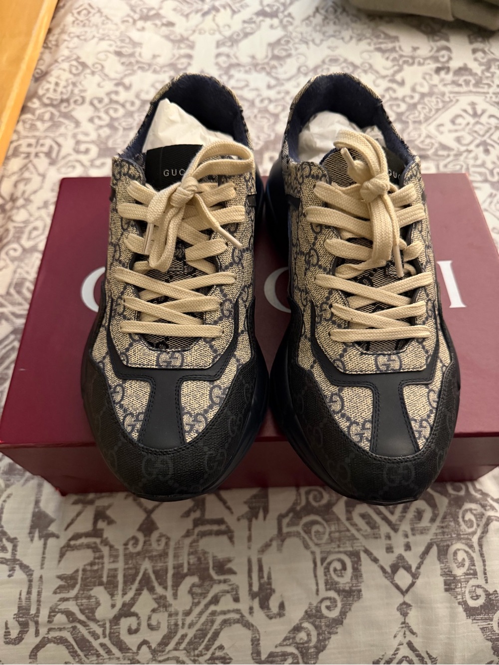 Gucci Beige and Black GG Monogram Men's Sneakers